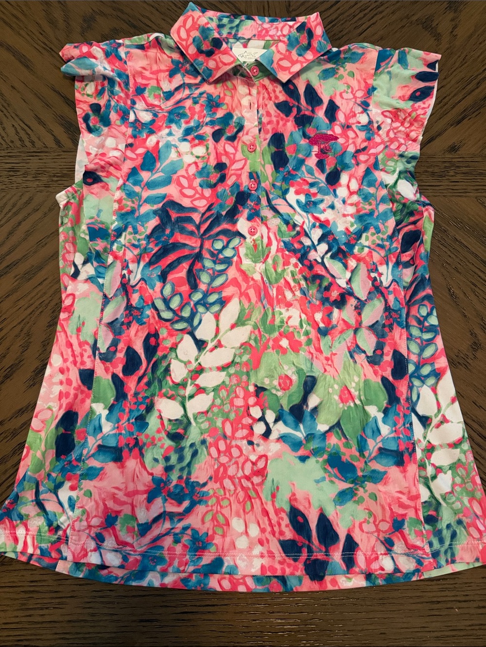 Greg Norman Collection Pink Blue Green Floral Short Sleeve Polo